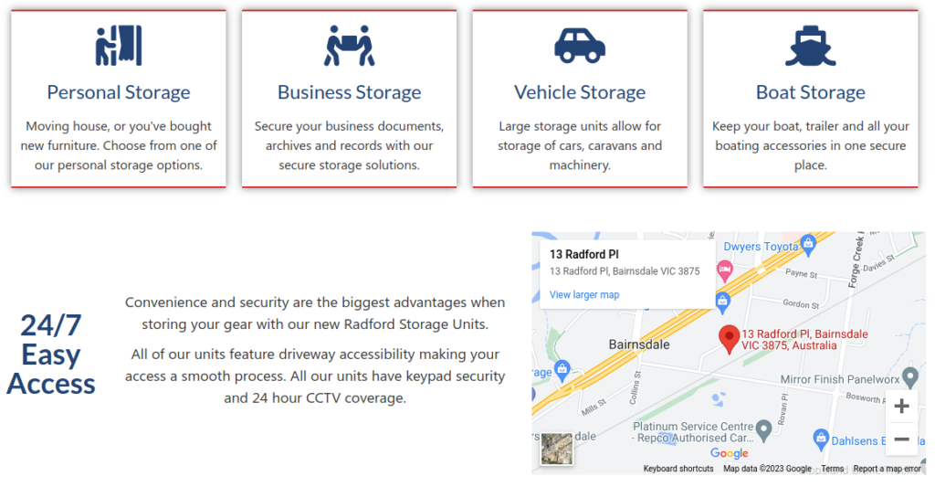 radford storage information